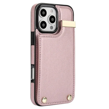 For iPhone 16 Pro Max Case TPU+PU Leather Hardware Decor Phone Cover with Card Holder