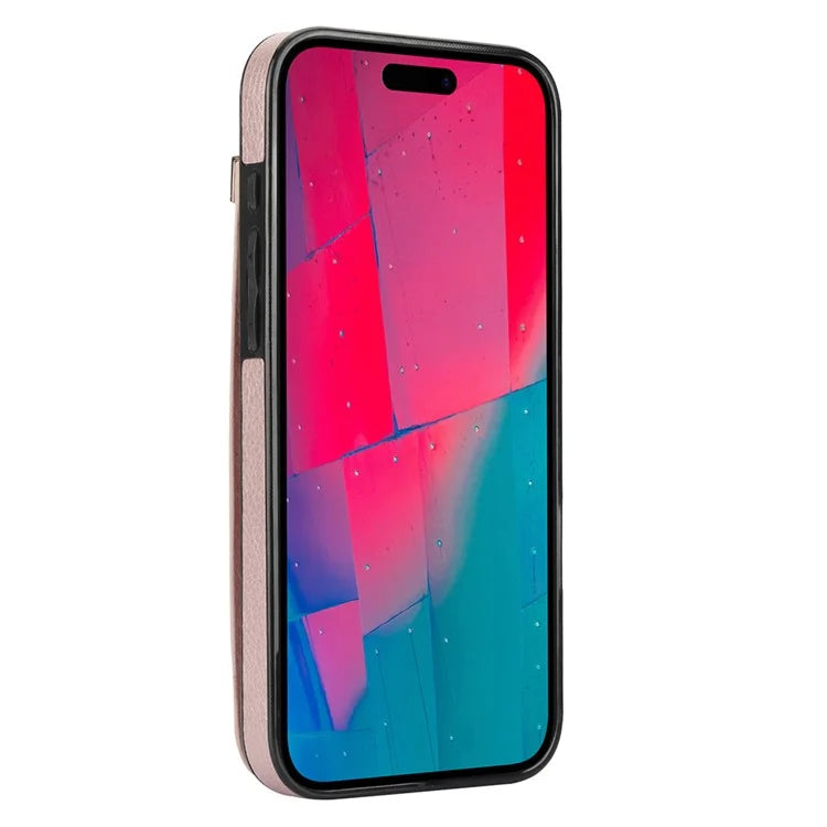 For iPhone 16 Pro Max Case TPU+PU Leather Hardware Decor Phone Cover with Card Holder
