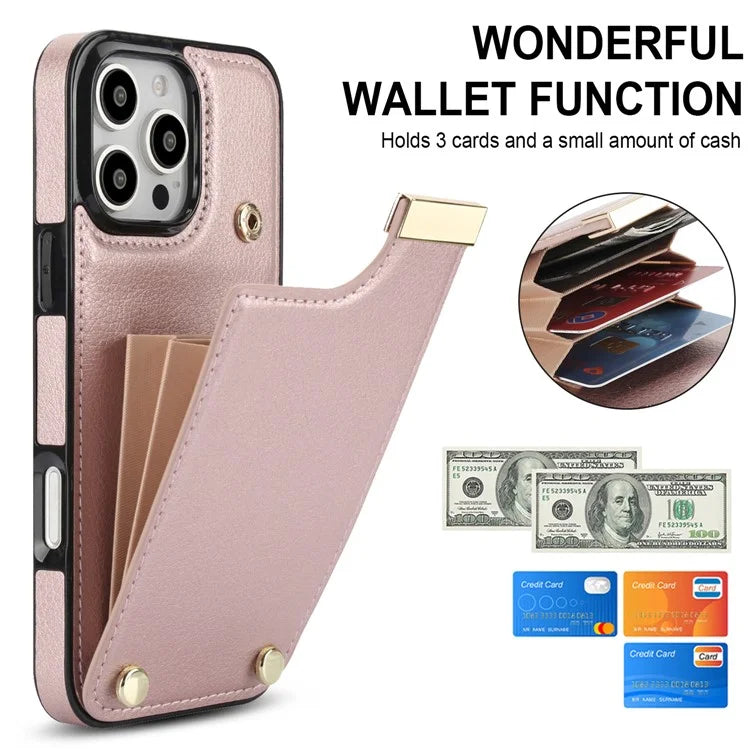 For iPhone 16 Pro Max Case TPU+PU Leather Hardware Decor Phone Cover with Card Holder
