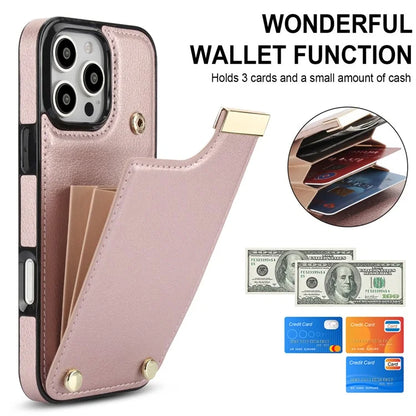 For iPhone 16 Pro Max Case TPU+PU Leather Hardware Decor Phone Cover with Card Holder
