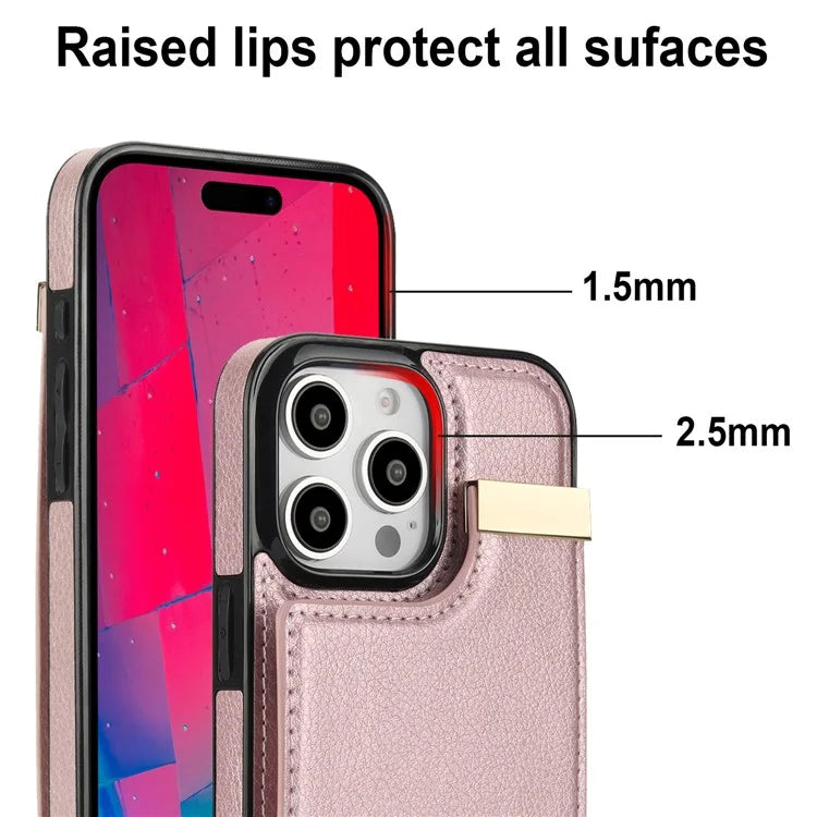 For iPhone 16 Pro Max Case TPU+PU Leather Hardware Decor Phone Cover with Card Holder