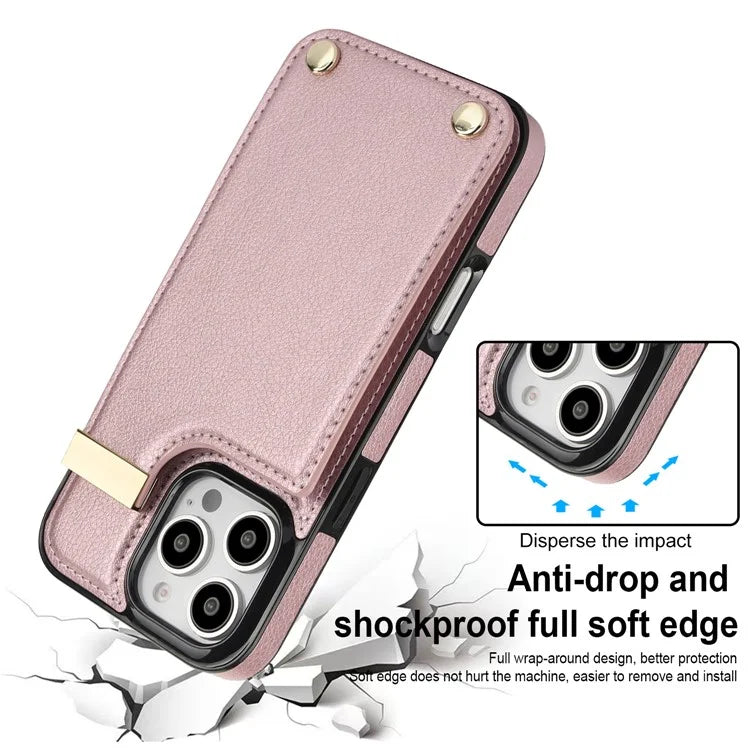 For iPhone 16 Pro Max Case TPU+PU Leather Hardware Decor Phone Cover with Card Holder