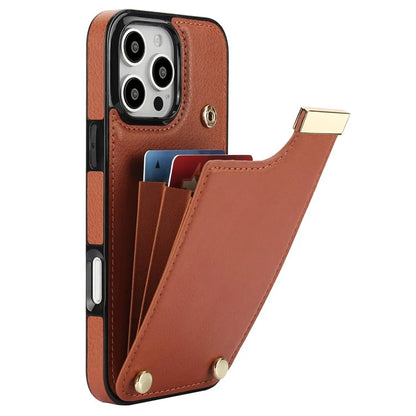 For iPhone 16 Pro Max Case TPU+PU Leather Hardware Decor Phone Cover with Card Holder