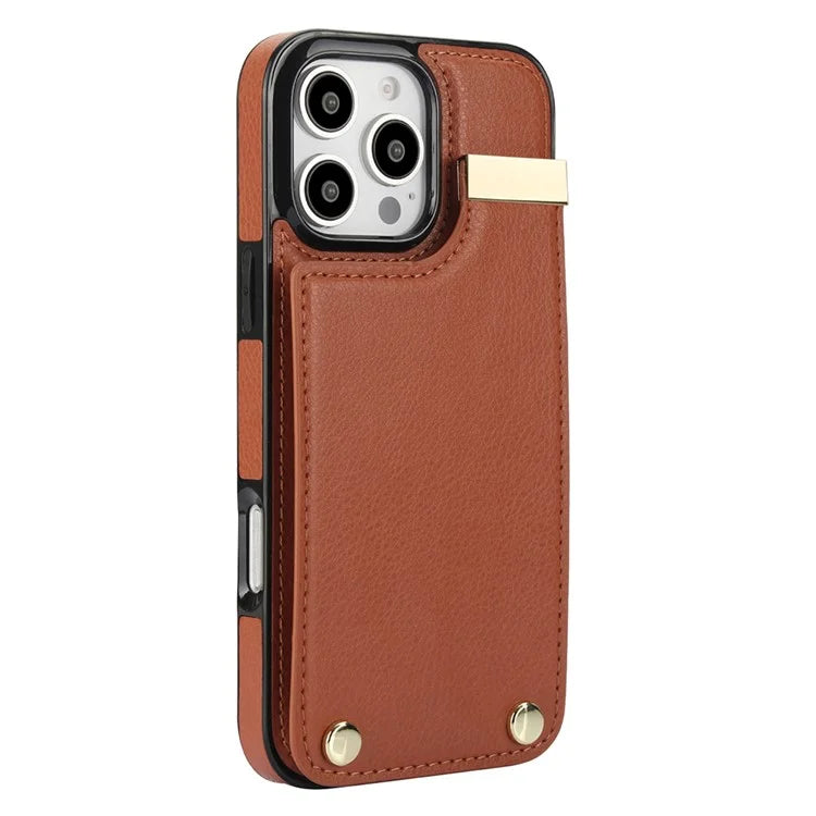 For iPhone 16 Pro Max Case TPU+PU Leather Hardware Decor Phone Cover with Card Holder