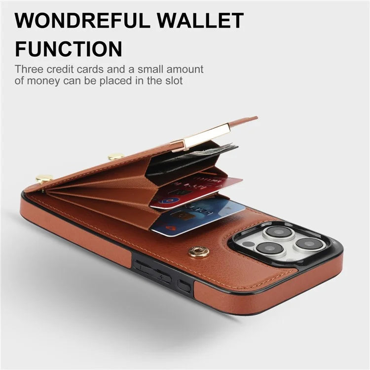 For iPhone 16 Pro Max Case TPU+PU Leather Hardware Decor Phone Cover with Card Holder
