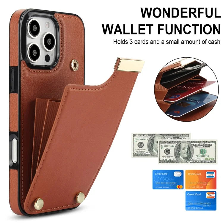 For iPhone 16 Pro Max Case TPU+PU Leather Hardware Decor Phone Cover with Card Holder