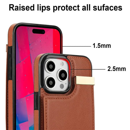 For iPhone 16 Pro Max Case TPU+PU Leather Hardware Decor Phone Cover with Card Holder
