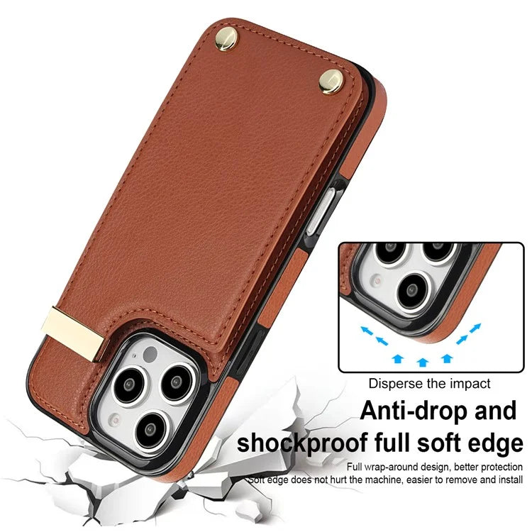 For iPhone 16 Pro Max Case TPU+PU Leather Hardware Decor Phone Cover with Card Holder