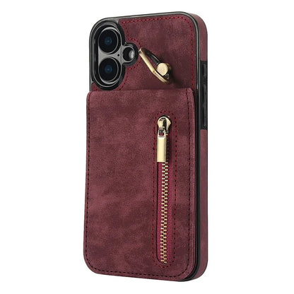 For iPhone 16 Case RFID Blocking Ring Kickstand Retro Leather+TPU Anti-Fall Phone Cover