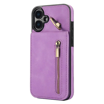 For iPhone 16 Case RFID Blocking Ring Kickstand Retro Leather+TPU Anti-Fall Phone Cover