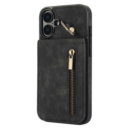 For iPhone 16 Plus Case RFID Blocking Ring Kickstand Retro Leather+TPU Anti-Fall Phone Cover