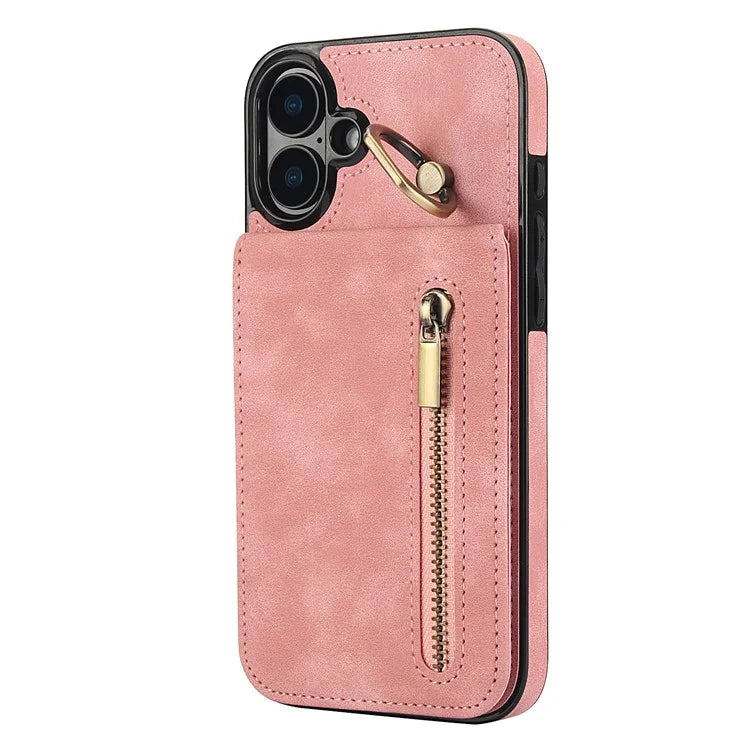 For iPhone 16 Plus Case RFID Blocking Ring Kickstand Retro Leather+TPU Anti-Fall Phone Cover
