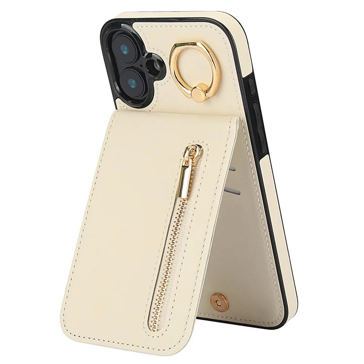 For iPhone 16 Plus Case RFID Blocking Ring Kickstand Retro Leather+TPU Anti-Fall Phone Cover