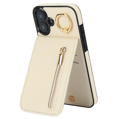 For iPhone 16 Plus Case RFID Blocking Ring Kickstand Retro Leather+TPU Anti-Fall Phone Cover