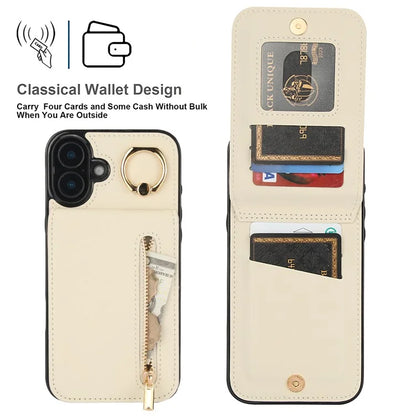 For iPhone 16 Plus Case RFID Blocking Ring Kickstand Retro Leather+TPU Anti-Fall Phone Cover