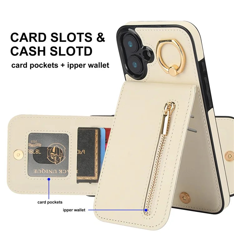 For iPhone 16 Plus Case RFID Blocking Ring Kickstand Retro Leather+TPU Anti-Fall Phone Cover