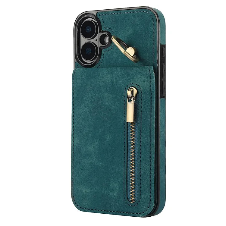 For iPhone 16 Plus Case RFID Blocking Ring Kickstand Retro Leather+TPU Anti-Fall Phone Cover