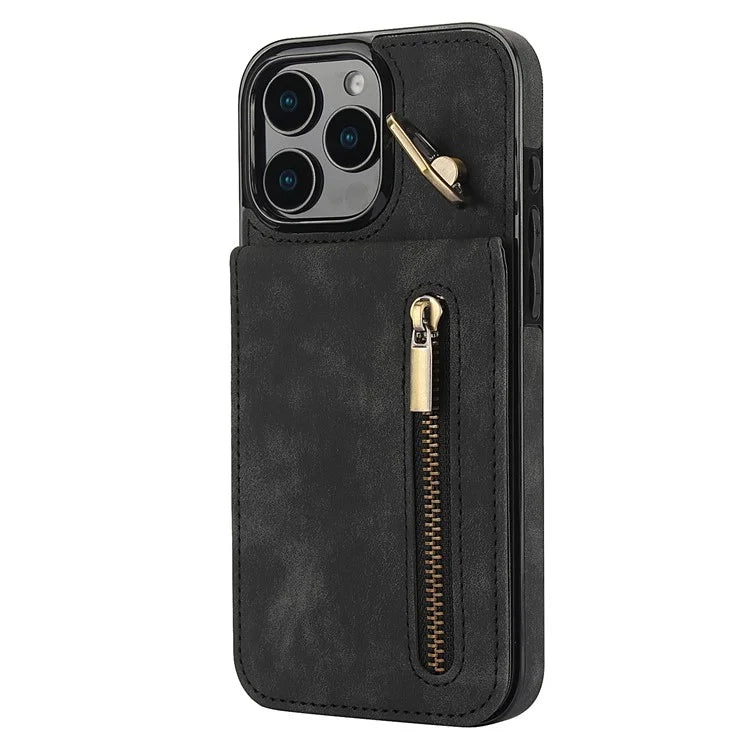 For iPhone 16 Pro Case RFID Blocking Ring Kickstand Retro Leather+TPU Anti-Fall Phone Cover
