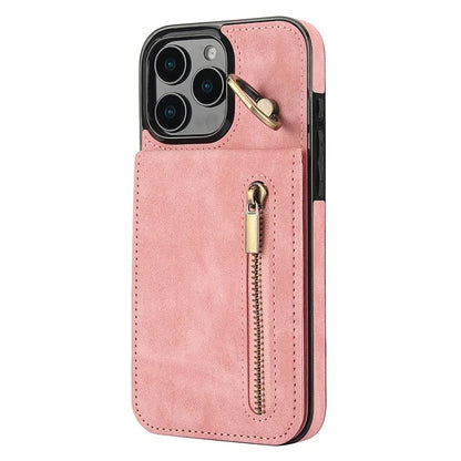For iPhone 16 Pro Case RFID Blocking Ring Kickstand Retro Leather+TPU Anti-Fall Phone Cover