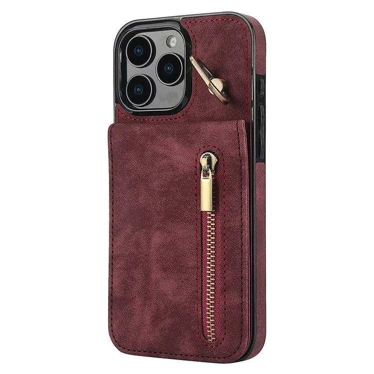 For iPhone 16 Pro Case RFID Blocking Ring Kickstand Retro Leather+TPU Anti-Fall Phone Cover