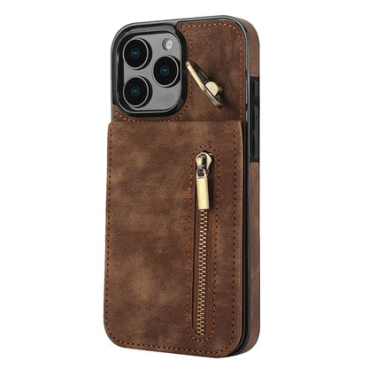 For iPhone 16 Pro Case RFID Blocking Ring Kickstand Retro Leather+TPU Anti-Fall Phone Cover
