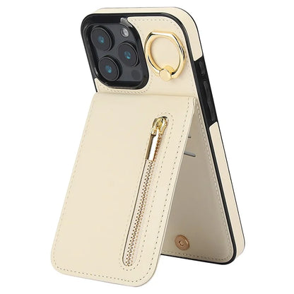 For iPhone 16 Pro Case RFID Blocking Ring Kickstand Retro Leather+TPU Anti-Fall Phone Cover