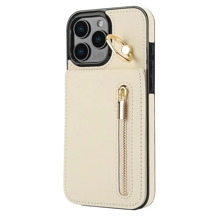For iPhone 16 Pro Case RFID Blocking Ring Kickstand Retro Leather+TPU Anti-Fall Phone Cover