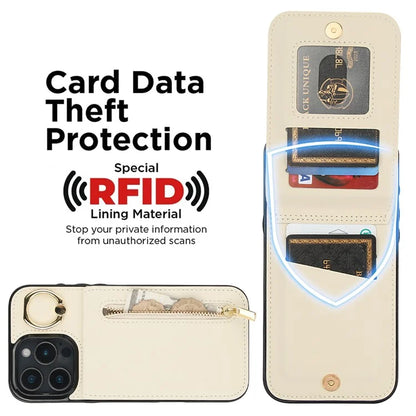 For iPhone 16 Pro Case RFID Blocking Ring Kickstand Retro Leather+TPU Anti-Fall Phone Cover