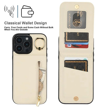 For iPhone 16 Pro Case RFID Blocking Ring Kickstand Retro Leather+TPU Anti-Fall Phone Cover