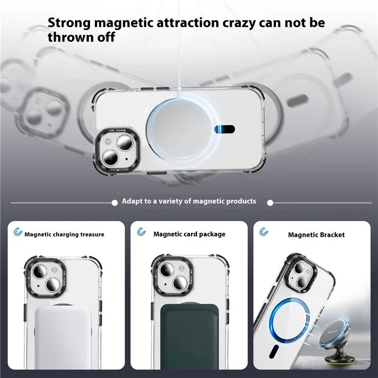 For iPhone 15 Case with Lens Kickstand Drop-Proof Phone Cover Compatible with MagSafe