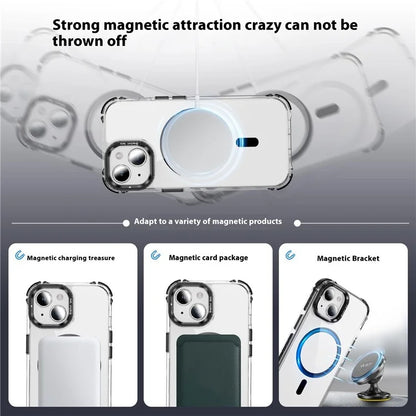 For iPhone 15 Case with Lens Kickstand Drop-Proof Phone Cover Compatible with MagSafe
