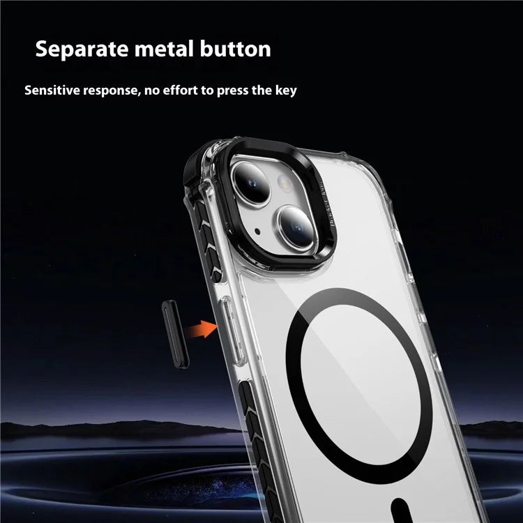 For iPhone 15 Case with Lens Kickstand Drop-Proof Phone Cover Compatible with MagSafe