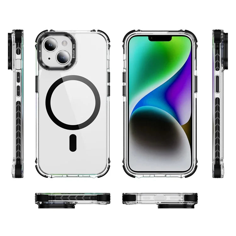 For iPhone 15 Case with Lens Kickstand Drop-Proof Phone Cover Compatible with MagSafe