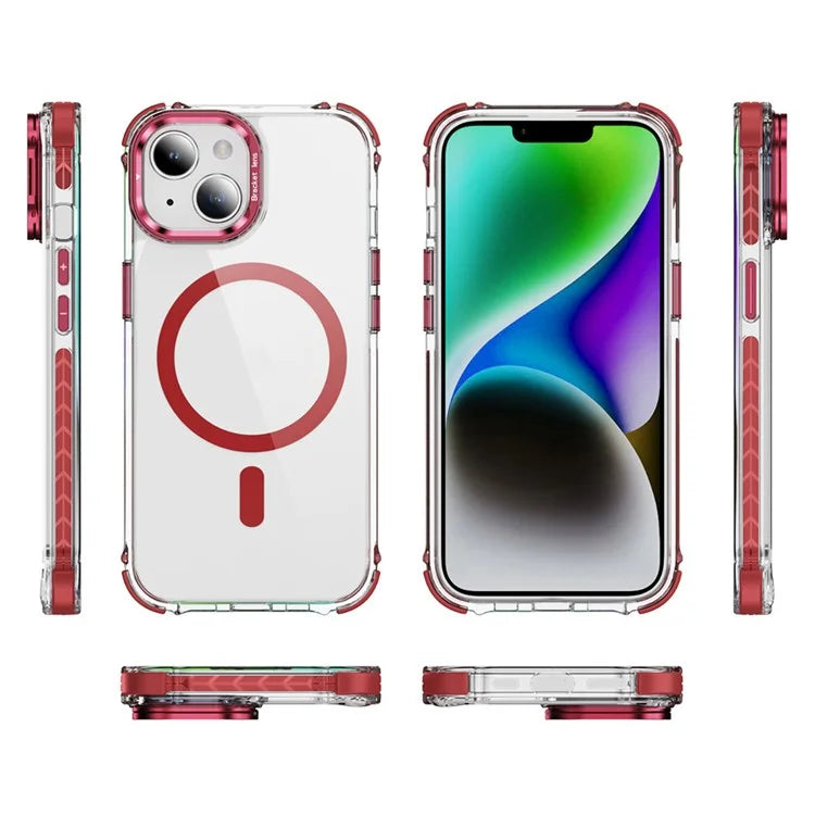 For iPhone 15 Case with Lens Kickstand Drop-Proof Phone Cover Compatible with MagSafe