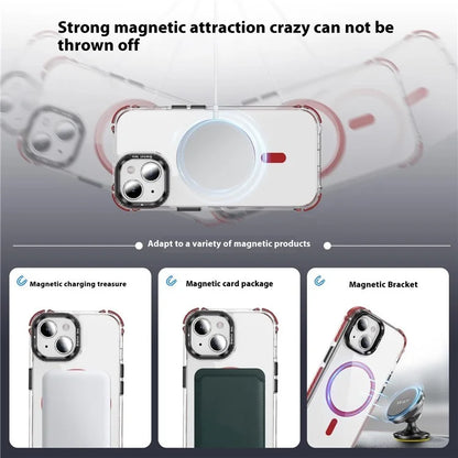 For iPhone 15 Case with Lens Kickstand Drop-Proof Phone Cover Compatible with MagSafe