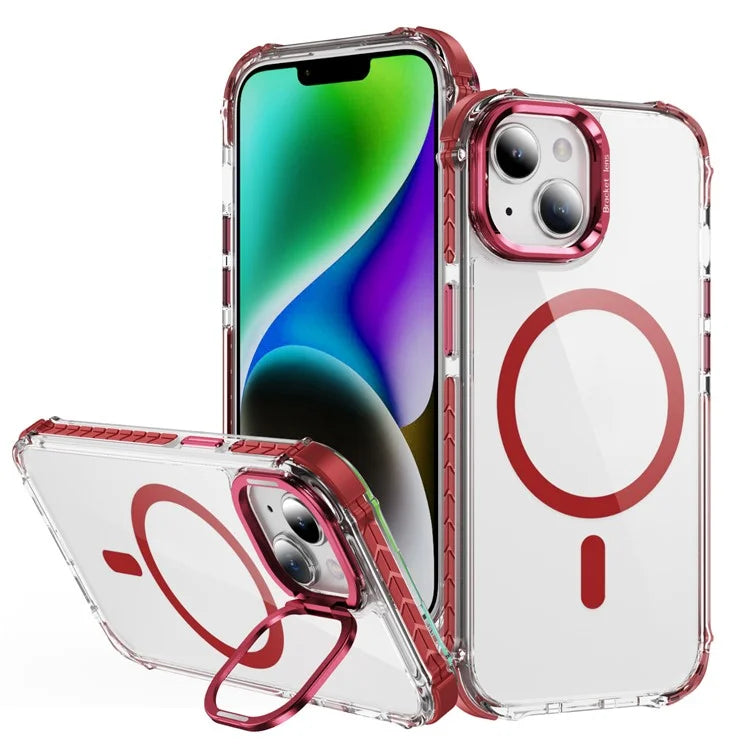For iPhone 14 Case with Lens Kickstand Drop-Proof Phone Cover Compatible with MagSafe