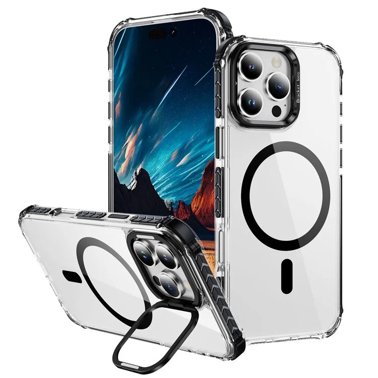 For iPhone 16 Pro Case with Lens Kickstand Drop-Proof Phone Cover Compatible with MagSafe