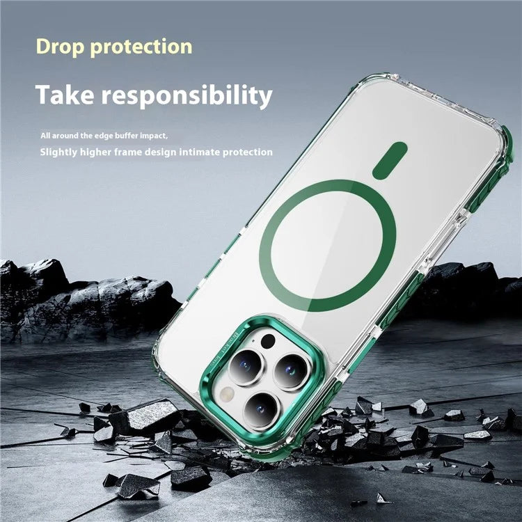 For iPhone 15 Pro Max Case with Lens Kickstand Drop-Proof Phone Cover Compatible with MagSafe
