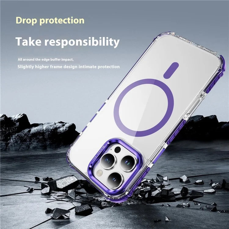 For iPhone 15 Pro Case with Lens Kickstand Drop-Proof Phone Cover Compatible with MagSafe