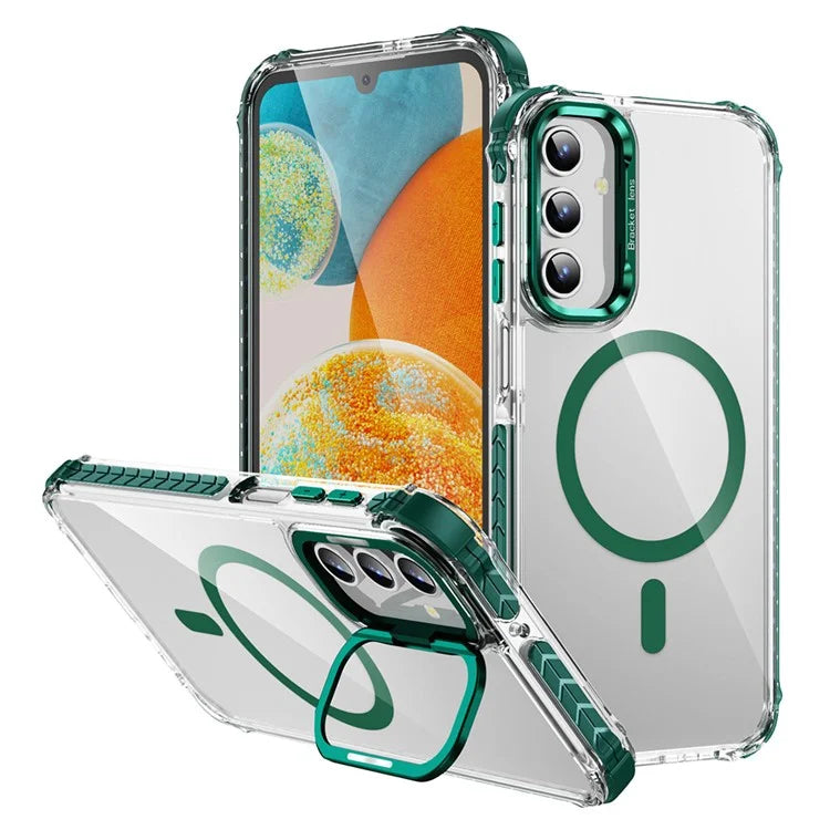 For Samsung Galaxy S24+ Case with Lens Kickstand Drop-Proof Phone Cover Compatible with MagSafe