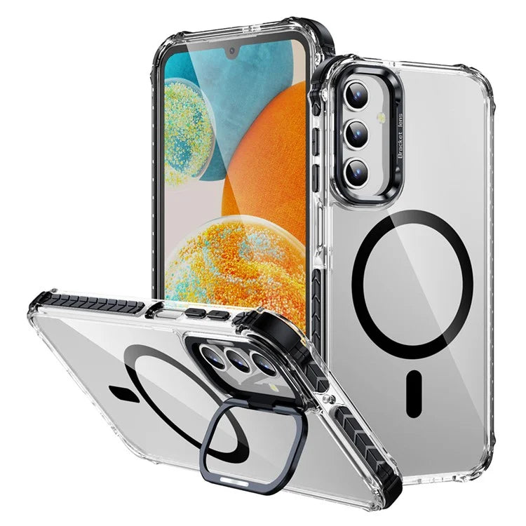 For Samsung Galaxy S24+ Case with Lens Kickstand Drop-Proof Phone Cover Compatible with MagSafe