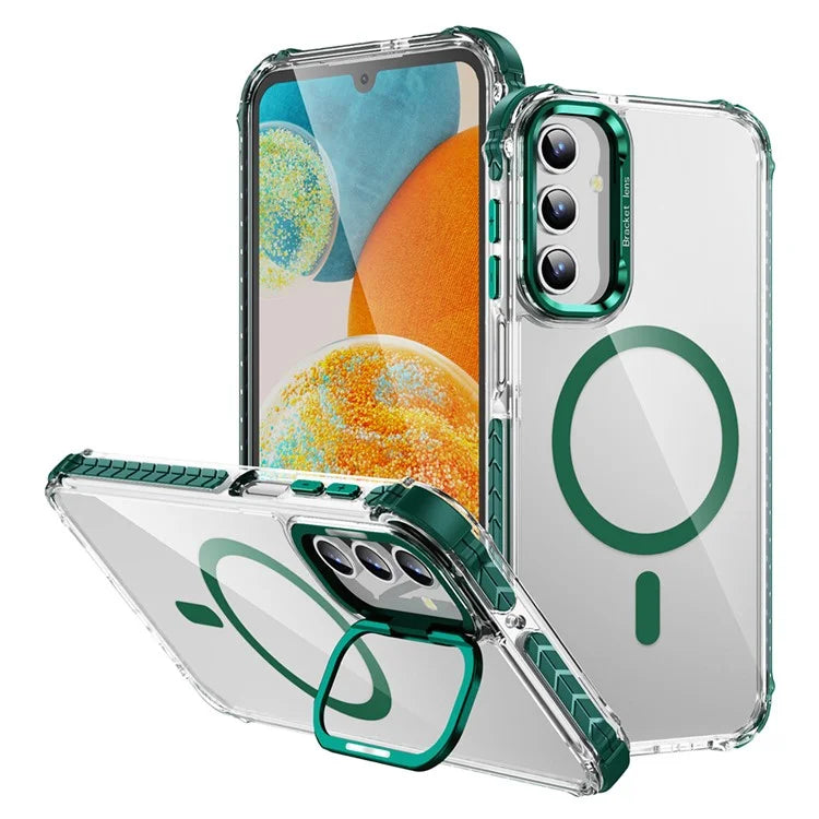 For Samsung Galaxy S24 Case with Lens Kickstand Drop-Proof Phone Cover Compatible with MagSafe