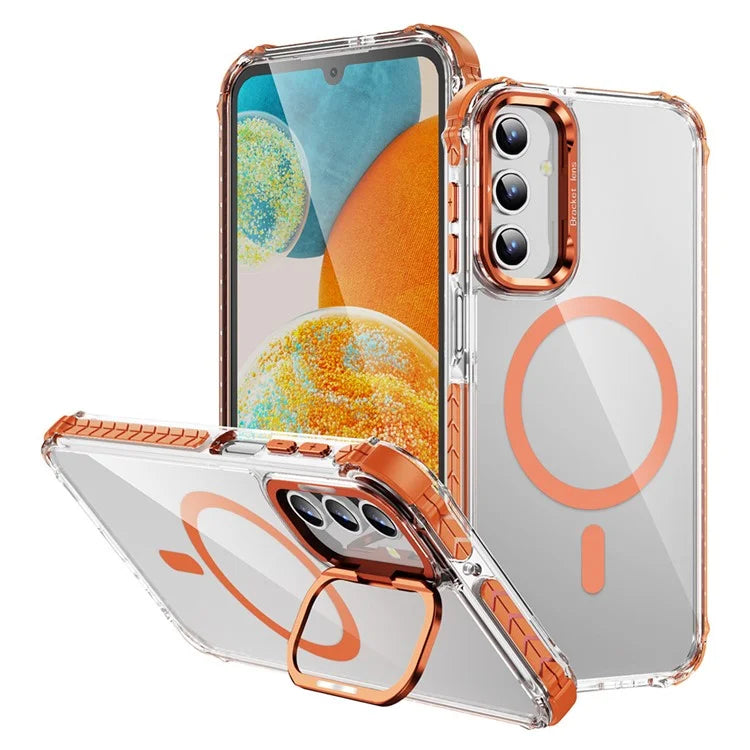 For Samsung Galaxy S24 Case with Lens Kickstand Drop-Proof Phone Cover Compatible with MagSafe