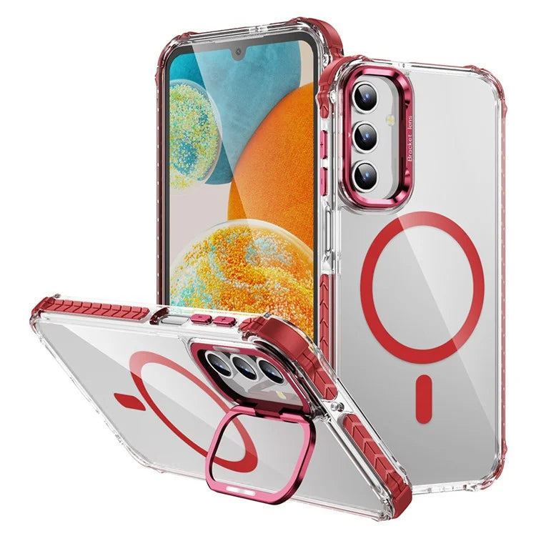 For Samsung Galaxy S24 Case with Lens Kickstand Drop-Proof Phone Cover Compatible with MagSafe