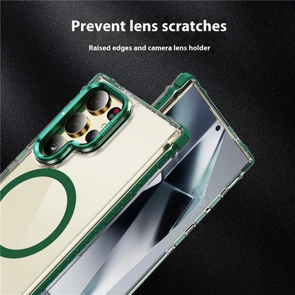 For Samsung Galaxy S24 Ultra Case with Lens Kickstand Drop-Proof Phone Cover Compatible with MagSafe