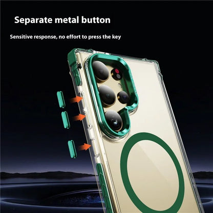 For Samsung Galaxy S24 Ultra Case with Lens Kickstand Drop-Proof Phone Cover Compatible with MagSafe