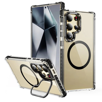 For Samsung Galaxy S24 Ultra Case with Lens Kickstand Drop-Proof Phone Cover Compatible with MagSafe
