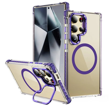 For Samsung Galaxy S24 Ultra Case with Lens Kickstand Drop-Proof Phone Cover Compatible with MagSafe