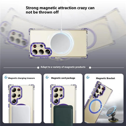 For Samsung Galaxy S24 Ultra Case with Lens Kickstand Drop-Proof Phone Cover Compatible with MagSafe