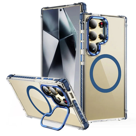 For Samsung Galaxy S23 Ultra Case with Lens Kickstand Drop-Proof Phone Cover Compatible with MagSafe